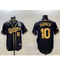 Dodgers 10 Justin Turner BLACK Cool Base Stitched MLB Jersey 2