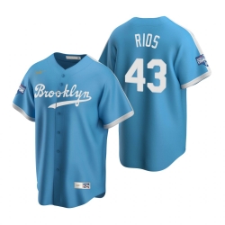 Men Brooklyn Los Angeles Dodgers 43 Edwin Rios Light Blue 2020 World Series Champions Cooperstown Collection Jersey