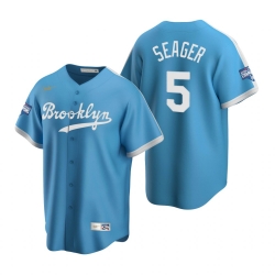 Men Brooklyn Los Angeles Dodgers 5 Corey Seager Light Blue 2020 World Series Champions Cooperstown Collection Jersey