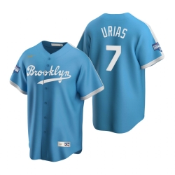 Men Brooklyn Los Angeles Dodgers 7 Julio Urias Light Blue 2020 World Series Champions Cooperstown Collection Jersey