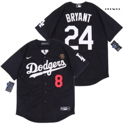 Men Dodgers Front 8 Back 24 Kobe Bryant Black Cool Base Stitched MLB Jersey