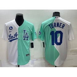 Men Los Angeles Dodgers 10 Justin Turner 2022 All Star White Green Cool Base Stitched Baseball Jerseys