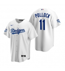 Men Los Angeles Dodgers 11 A J  Pollock White 2020 World Series Champions Replica Jersey