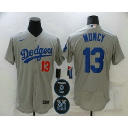 Men Los Angeles Dodgers 13 Max Muncy Grey 2 20 Patch Stitched MLB Flex Base Nike Jersey