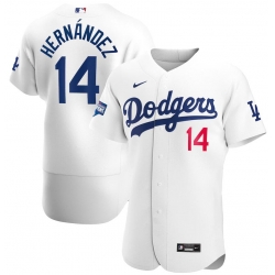 Men Los Angeles Dodgers 14 Enrique Hernandez White Nike 2020 World Series Champions Flexbase Jersey