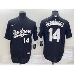 Men Los Angeles Dodgers 14 Kik E9 Hern E1ndez Black Cool Base Stitched Jersey