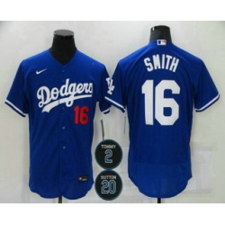 Men Los Angeles Dodgers 16 Will Smith Blue 2 20 Patch Stitched MLB Flex Base Nike Jersey