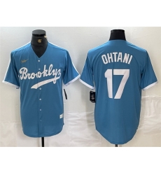 Men Los Angeles Dodgers 17  Shohei Ohtani Light Blue Throwback Cool Base Stitched Baseball Jersey