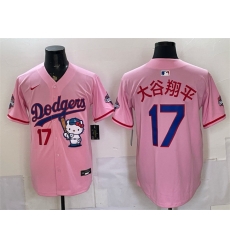 Men Los Angeles Dodgers  17 Shohei Ohtani Pink Hello Kitty Night 2025 World Series Champions Patch Stitched Baseball Jersey (2)