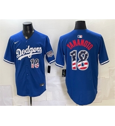 Men Los Angeles Dodgers 18 Yoshinobu Yamamoto Blue USA 250 Fourth of July Stitched Baseball Jersey Men Los Angeles Dodgers 18 Yoshinobu Yamamoto Blue USA 250 Fourth of July Stitched Baseball Jersey