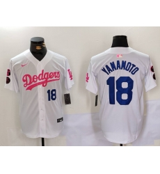 Men Los Angeles Dodgers 18 Yoshinobu Yamamoto White Pink Vin  26 Kobe Patch Stitched Baseball Jersey 9