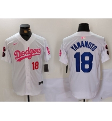 Men Los Angeles Dodgers 18 Yoshinobu Yamamoto White Pink Vin  26 Kobe Patch Stitched Baseball Jerseys