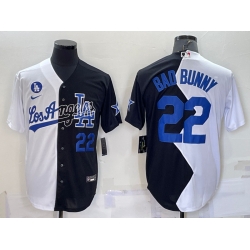 Men Los Angeles Dodgers 22 Bad Bunny 2022 All Star White Black Split Cool Base Stitched Jersey