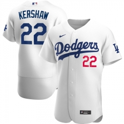 Men Los Angeles Dodgers 22 Clayton Kershaw Men Nike White Home 2020 Flex Base Player MLB Jersey