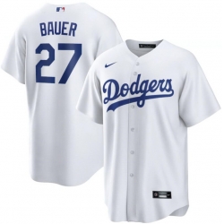 Men Los Angeles Dodgers 27 Trevor Bauer White Nike Cool Base Jersey