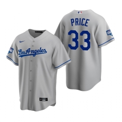 Men Los Angeles Dodgers 33 David Price Gray 2020 World Series Champions Road Replica Jersey