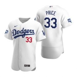 Men Los Angeles Dodgers 33 David Price White 2020 World Series Champions Flex Base Jersey