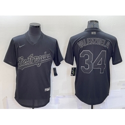 Men Los Angeles Dodgers 34 Fernando Valenzuela Black Pitch Black Fashion Replica Stitched Jersey