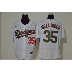 Men Los Angeles Dodgers 35 Cody Bellinger White With Green Name Stitched MLB Flex Base Nike Jersey