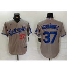 Men Los Angeles Dodgers 37 Teoscar Hernandez Grey Cool Base Stitched Baseball Jersey 1