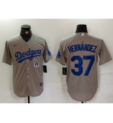 Men Los Angeles Dodgers 37 Teoscar Hernandez Grey Cool Base Stitched Baseball Jersey 9