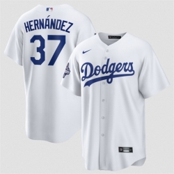 Men Los Angeles Dodgers 37 Teoscar Hernandez White 2025 World Series Champions Patch Cool Base Stitched Baseball Jersey