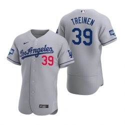 Men Los Angeles Dodgers 39 Blake Treinen Gray 2020 World Series Champions Road Flex Base Jersey