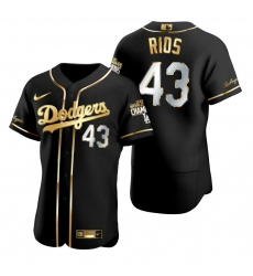 Men Los Angeles Dodgers 43 Edwin Rios Black 2020 World Series Champions Golden Limited Jersey