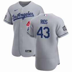 Men Los Angeles Dodgers 43 Edwin Rios Men Nike Gray Road 2020 World Series Bound Flex Base Team MLB Jersey