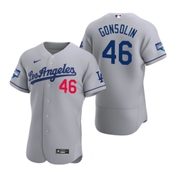 Men Los Angeles Dodgers 46 Tony Gonsolin Gray 2020 World Series Champions Road Flex Base Jersey