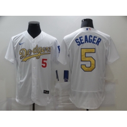 Men Los Angeles Dodgers 5 Corey Seager 2020 White Gold Sttiched Nike MLB Jersey