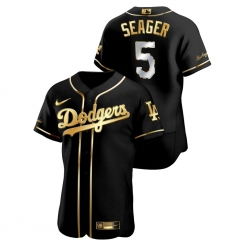 Men Los Angeles Dodgers 5 Corey Seager Black Gold 2020 Nike Flexbase Jersey