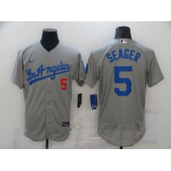 Men Los Angeles Dodgers 5 Corey Seager Gray 2020 Nike Flexbase Jersey