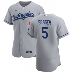 Men Los Angeles Dodgers 5 Corey Seager Men Nike Gray Road 2020 Flex Base Team MLB Jersey