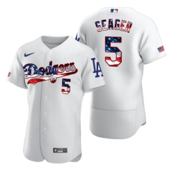 Men Los Angeles Dodgers 5 Corey Seager Men Nike White Fluttering USA Flag Limited Edition Flex Base MLB Jersey