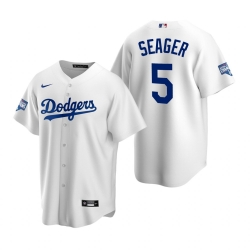 Men Los Angeles Dodgers 5 Corey Seager White 2020 World Series Champions Replica Jersey