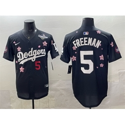 Men Los Angeles Dodgers 5 Freddie Freeman Black 2025 World Series Patch Tokyo Series Limited Stitched Baseball Jersey