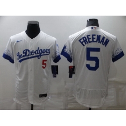 Men Los Angeles Dodgers 5 Freddie Freeman White City Connect Flex Base Stitched jersey