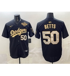 Men Los Angeles Dodgers 50 Mookie Betts Black Gold 2025 World Series Patch Limited Stitched Baseball Jersey