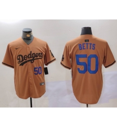 Men Los Angeles Dodgers 50 Mookie Betts Brown Cool Base Stitched Baseball Jersey 2