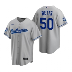 Men Los Angeles Dodgers 50 Mookie Betts Gray 2020 World Series Champions Road Replica Jersey