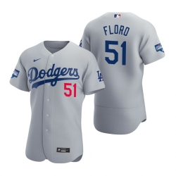 Men Los Angeles Dodgers 51 Dylan Floro Gray 2020 World Series Champions Flexbase Jersey