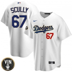 Men Los Angeles Dodgers 67 Vin Scully 2022 White Vin Scully Patch Cool Base Stitched Baseball Jersey