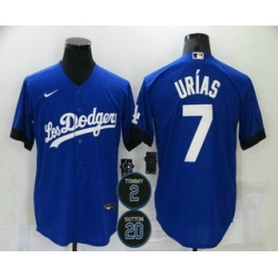 Men Los Angeles Dodgers 7 Julio Urias Blue 2 20 Patch City Connect Cool Base Stitched Jersey