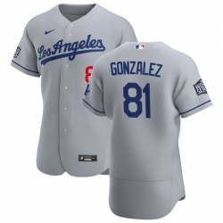 Men Los Angeles Dodgers 81 Victor Gonzalez Men Nike Gray Road 2020 World Series Bound Flex Base Team MLB Jersey