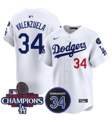 Men Los Angeles Dodgers Active Player Cuatom White 2024 World Series Champions With Fernando Memorial Patch Home Limited Stitched Baseball Jersey