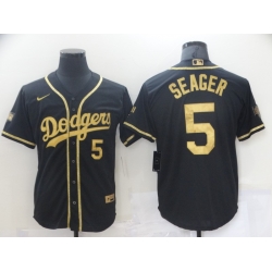 Men Los Angeles Dodgers Corey Seager 5 Black Gold MLB Stitched Jersey