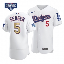 Men Los Angeles Dodgers Corey Seager 5 Gold Program Designed Edition White Flex Base Stitched Jersey