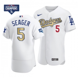 Men Los Angeles Dodgers Corey Seager 5 Gold Program White Flex Base Stitched Jersey