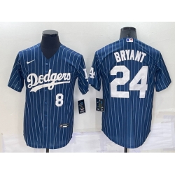 Men Los Angeles Dodgers Front 8 Back 24 Kobe Bryant Navy Cool Base Stitched Jersey